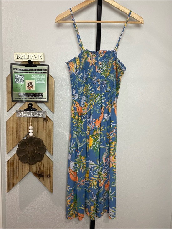 Angie Dresses & Skirts - Angie Blue Floral Smocked Sundress with Multicolor Accents 14-22”ptp 32”L